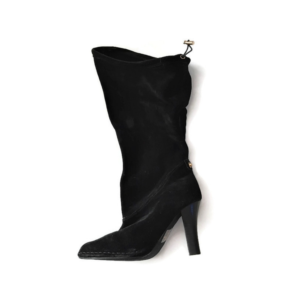 Hot in Hollywood black suede heeled boots  Convertible high/ low looks sz 6.5 - Picture 3 of 4